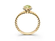 Halo Engagement Ring Setting for Fancy Yellow Pear-Shaped Center with Rope Twist Split Shank and Prong Head in Yellow Gold