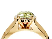 Halo Engagement Ring Setting for Fancy Yellow Oval Center with Knife Ridge Cathedral Band and Prong Head in Yellow Gold