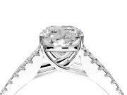 Solitaire Engagement Ring Setting for Cushion Cut Center with Pave Split Shank and Prong Head in Platinum