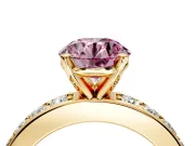 Solitaire Engagement Ring Setting for Fancy Pink Round Cut Center with Channel-Set Accents and Prong Head in Yellow Gold