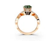 Halo Engagement Ring Setting for Fancy Green Round Cut Center with Pave Infinity Twist Band and Prong Head in Rose Gold