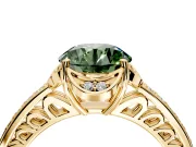 Floral Engagement Ring Setting for Fancy Green Round Cut Center with Four Accent Clusters and Prong Head in Yellow Gold