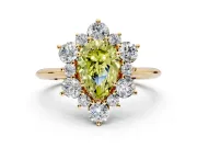 Small-Accent Cluster Halo Engagement Ring Setting for Fancy Yellow Pear-Shaped Center with Plain Band and Prong Head in Yellow Gold