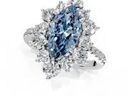 Floral Halo Engagement Ring Setting for Fancy Blue Marquise Center with Pave Accents and Prong Head in Sterling Silver