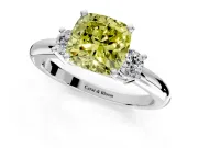 3 Stone Engagement Ring Setting for Fancy Yellow Cushion Cut Center with Wide Plain Band and Prong Head in Sterling Silver