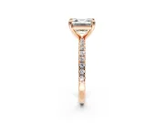 Solitaire Engagement Ring Setting for Asscher Cut Center with Fine Pave Narrow Band and Prong Head in Rose Gold