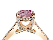Solitaire Engagement Ring Setting for Fancy Pink Cushion Cut Center with Widening Pave Band and Claw Prong Head in Rose Gold