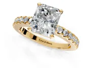 Solitaire Engagement Ring Setting for Radiant Cut Center with Single Row Accent Band and Prong Head in Yellow Gold