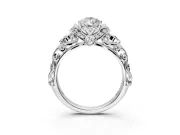 Solitaire Engagement Ring Setting for Pear-Shaped Center with Filigree Band and Prong Head in Platinum