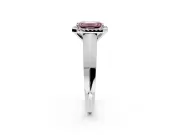 Halo Engagement Ring Setting for Fancy Pink Emerald Cut Center with Knife Ridge Cathedral Band and Prong Head in Sterling Silver