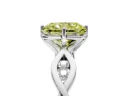 Solitaire Engagement Ring Setting for Fancy Yellow Radiant Cut Center with Accented Twist Band and Leaf Prong Head in Platinum