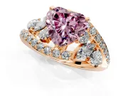 Halo Engagement Ring Setting for Fancy Pink Heart-Shaped Center with Marquise and Pave Bypass Band and Prong Head in Rose Gold