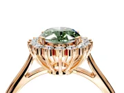 Starburst Halo Engagement Ring Setting for Fancy Green Oval Center with Thin Round-Wire Band and Prong Head in Rose Gold