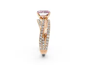 Solitaire Engagement Ring Setting for Fancy Pink Radiant Cut Center with Woven 3-Strand Pave Band and Prong Head in Rose Gold