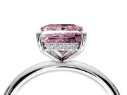 Hidden Halo Engagement Ring Setting for Fancy Pink Princess Cut Center with Thin Rounded Band and Prong Head in Platinum