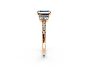 Paired Accent Engagement Ring Setting for Fancy Blue Asscher Cut Center with Pave Band and Prong Head in Rose Gold