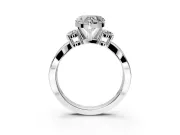 3 Stone Engagement Ring Setting for Heart-Shaped Center with Pave Twist Band and Prong Head in White Gold