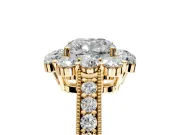 Halo Engagement Ring Setting for Cushion Cut Center with Milgrain Channel Band and Prong Head in Yellow Gold