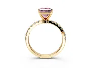 Open Basket Engagement Ring Setting for Fancy Pink Princess Cut Center with Pave Band and Prong Head in Yellow Gold