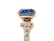Solitaire Engagement Ring Setting for Fancy Blue Asscher Cut Center with Crossover Accents and Prong Head in Rose Gold