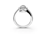 Milgrain Halo Engagement Ring Setting for Marquise Center with Three-Sided Pave Band and Prong Head in Platinum