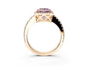 Accent Halo Engagement Ring Setting for Fancy Pink Princess Cut Center with Full-Length Pave Band and Prong Head in Rose Gold