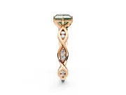 Solitaire Engagement Ring Setting for Fancy Green Princess Cut Center with Accented Twist Band and Leaf Prong Head in Rose Gold