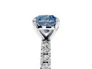 Solitaire Engagement Ring Setting for Fancy Blue Cushion Cut Center with Fine Pave Band and Claw Prong Head in Platinum