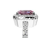 Halo Engagement Ring Setting for Fancy Pink Emerald Cut Center with Inner Milgrain Border and Prong Head in Sterling Silver
