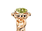 Halo Engagement Ring Setting for Fancy Yellow Round Cut Center with Open Scroll Shoulders and Prong Head in Rose Gold