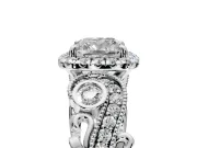 Milgrain Halo Engagement Ring Setting for Cushion Cut Center with Shoulder Bezels and Prong Head in Platinum