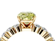 Shared-Prong Engagement Ring Setting for Fancy Yellow Cushion Cut Center with Graduated Accents and Prong Head in Yellow Gold