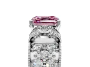 Pave Engagement Ring Setting for Fancy Pink Asscher Cut Center with Curved Accent Rows, Openwork and Prong Head in Sterling Silver