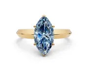 Solitaire Engagement Ring Setting for Fancy Blue Marquise Center with Wide Knife Ridge Band and Prong Head in Yellow Gold