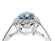 Floral Halo Engagement Ring Setting for Fancy Blue Pear-Shaped Center with Large Halo Accents and Prong Head in Platinum