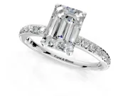 Solitaire Engagement Ring Setting for Emerald Cut Center with Fine Pave Band and Prong Head in Platinum