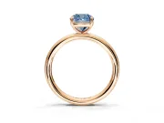 Low-Set Solitaire Engagement Ring Setting for Fancy Blue Cushion Cut Center with Thin Plain Band and Prong Head in Rose Gold