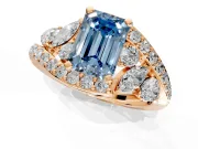 Halo Engagement Ring Setting for Fancy Blue Emerald Cut Center with Marquise and Pave Bypass Band and Prong Head in Rose Gold