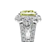 Halo Engagement Ring Setting for Fancy Yellow Princess Cut Center with Two-Strand Split Shank and Prong Head in Platinum