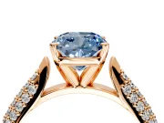 Solitaire Engagement Ring Setting for Fancy Blue Cushion Cut Center with Multi-Row Accents and Prong Head in Rose Gold