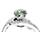 Solitaire Engagement Ring Setting for Fancy Green Marquise Center with Pave Bypass Twist Band and Prong Head in White Gold