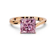Solitaire Engagement Ring Setting for Fancy Pink Princess Cut Center with Plain Bypass Twist Band and Prong Head in Rose Gold