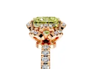 Halo Engagement Ring Setting for Fancy Yellow Radiant Cut Center with Openwork Halo, Pave Band and Prong Head in Rose Gold