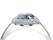 Halo Engagement Ring Setting for Fancy Blue Oval Center with Plain Tapered Band and Prong Head in Platinum