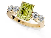 5 Stone Engagement Ring Setting for Fancy Yellow Emerald Cut Center with Equal Close-Set Accents and Prong Head in Yellow Gold