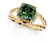 Halo Engagement Ring Setting for Fancy Green Cushion Cut Center with Rope Twist Split Shank and Prong Head in Yellow Gold