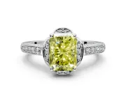 Floral Engagement Ring Setting for Fancy Yellow Radiant Cut Center with Four Accent Clusters and Prong Head in Platinum