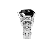 Solitaire Engagement Ring Setting for Fancy Black Heart-Shaped Center with Filigree Band and Prong Head in Sterling Silver