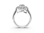 Large Accent Halo Engagement Ring Setting for Radiant Cut Center with Pave Split Shank and Prong Head in Sterling Silver