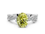 Solitaire Engagement Ring Setting for Fancy Yellow Oval Center with Bar-Station Pave Twist and Prong Head in Platinum